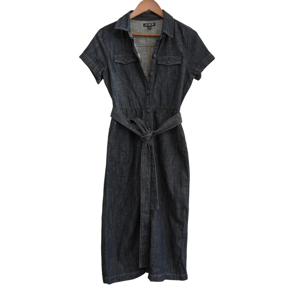 J. Crew Denim Midi Shirtdress Dark Wash Jean Cotton Minimalist Coastal Chic